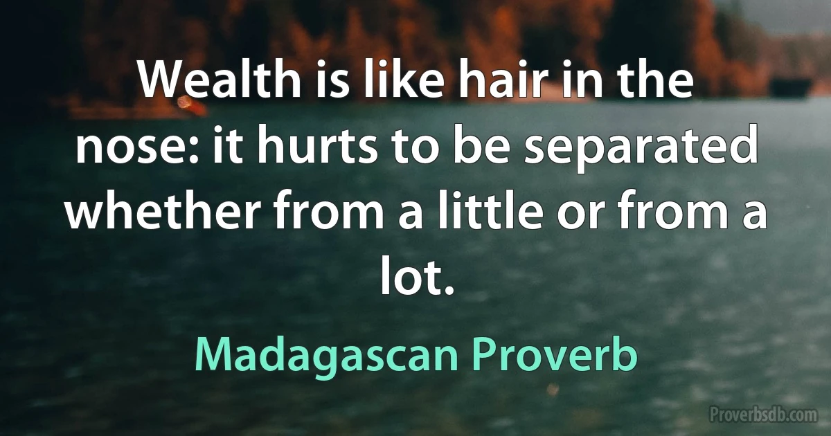 Wealth is like hair in the nose: it hurts to be separated whether from a little or from a lot. (Madagascan Proverb)