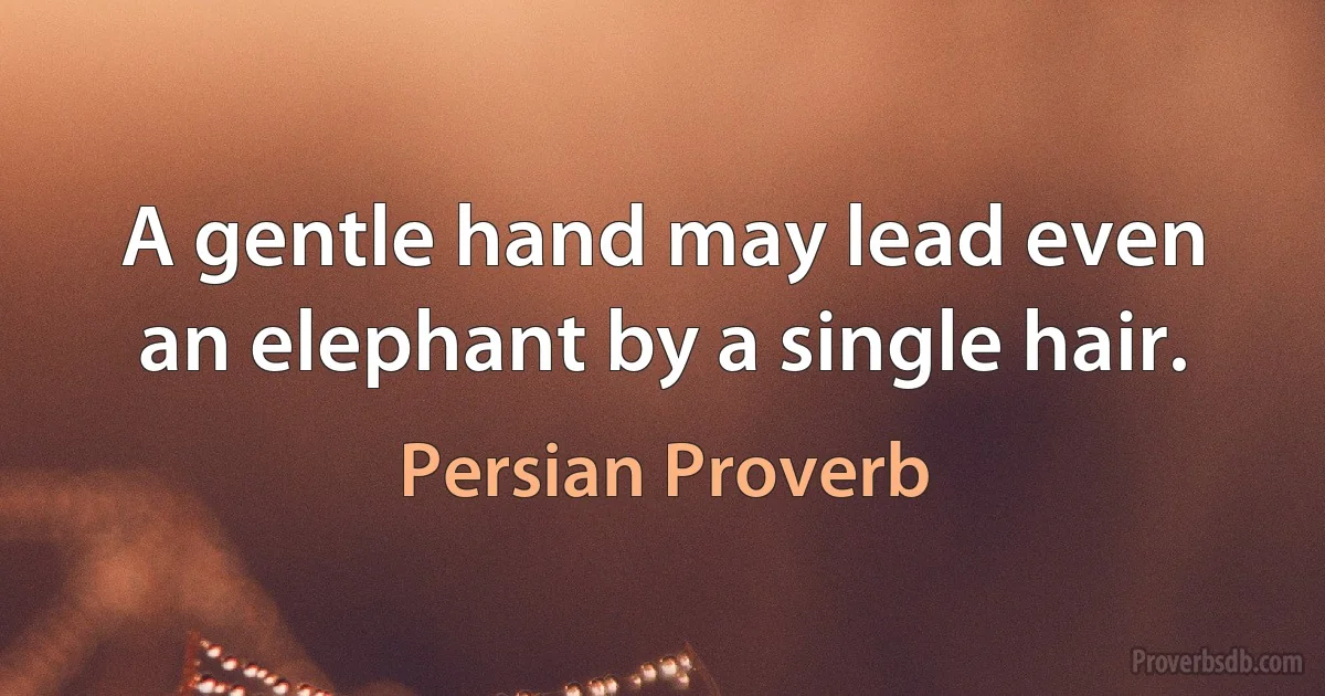 A gentle hand may lead even an elephant by a single hair. (Persian Proverb)