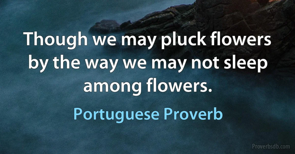 Though we may pluck flowers by the way we may not sleep among flowers. (Portuguese Proverb)