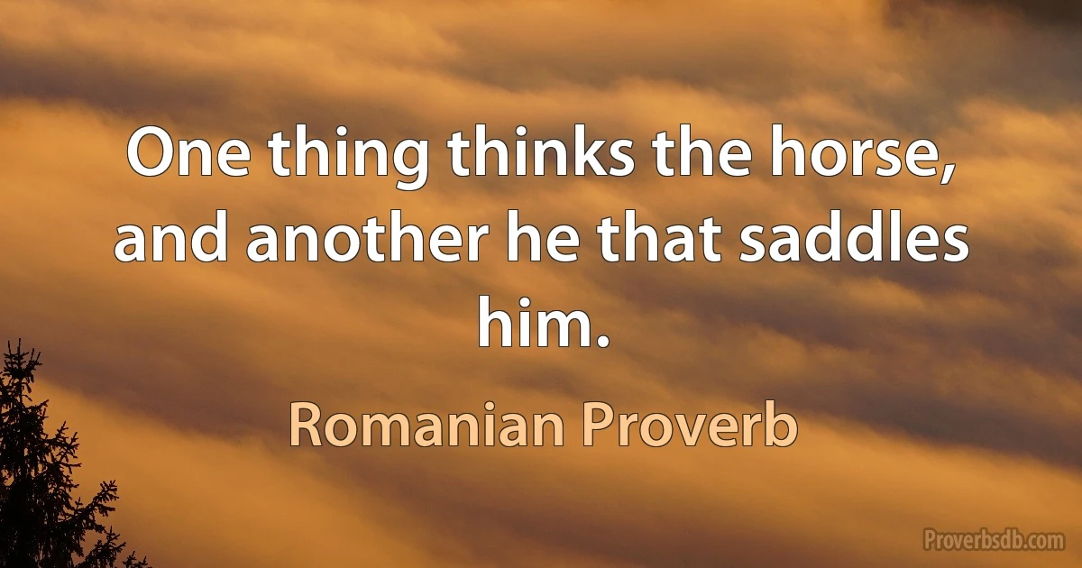 One thing thinks the horse, and another he that saddles him. (Romanian Proverb)