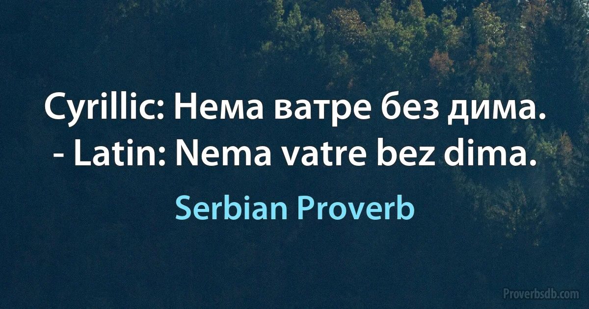 Cyrillic: Нема ватре без дима. - Latin: Nema vatre bez dima. (Serbian Proverb)