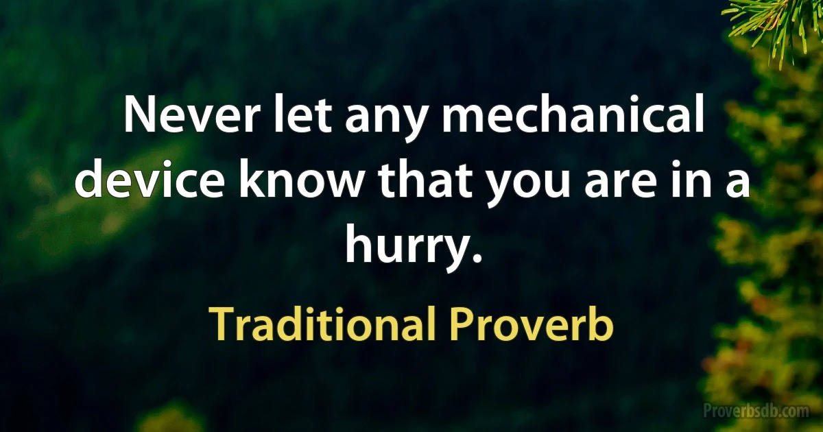 Never let any mechanical device know that you are in a hurry. (Traditional Proverb)