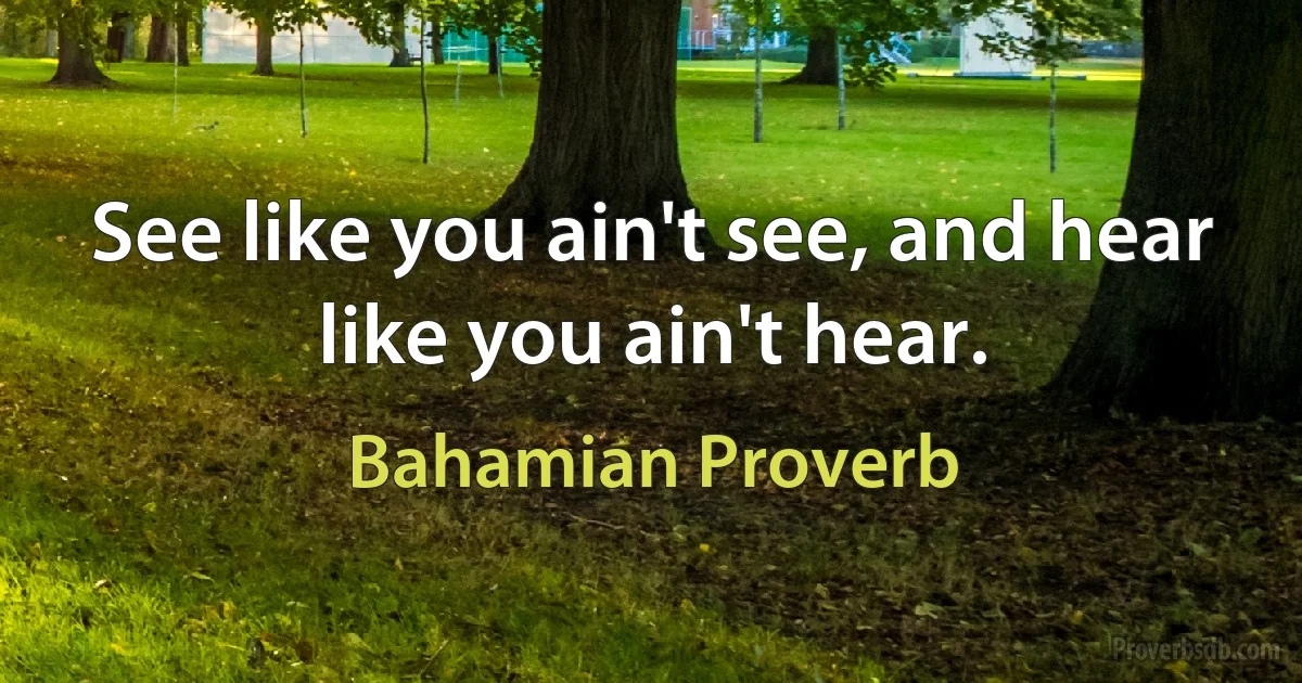 See like you ain't see, and hear like you ain't hear. (Bahamian Proverb)