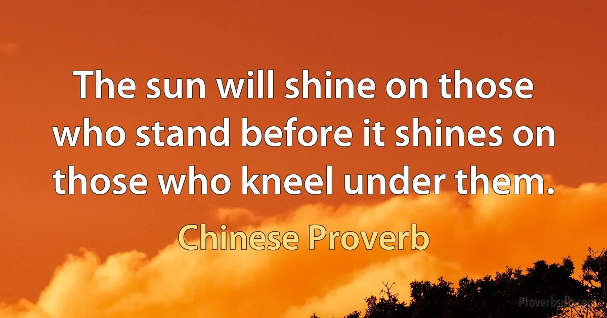 The sun will shine on those who stand before it shines on those who kneel under them. (Chinese Proverb)