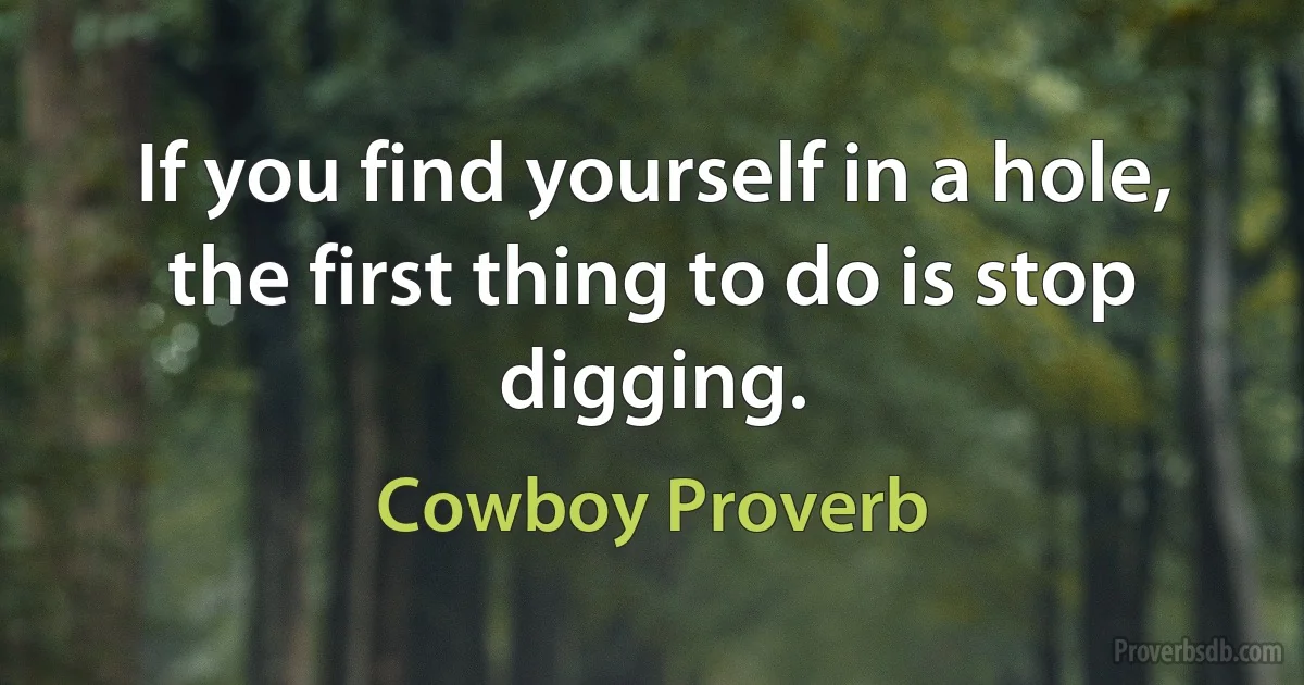 If you find yourself in a hole, the first thing to do is stop digging. (Cowboy Proverb)