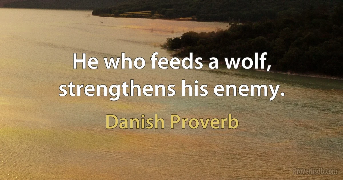 He who feeds a wolf, strengthens his enemy. (Danish Proverb)