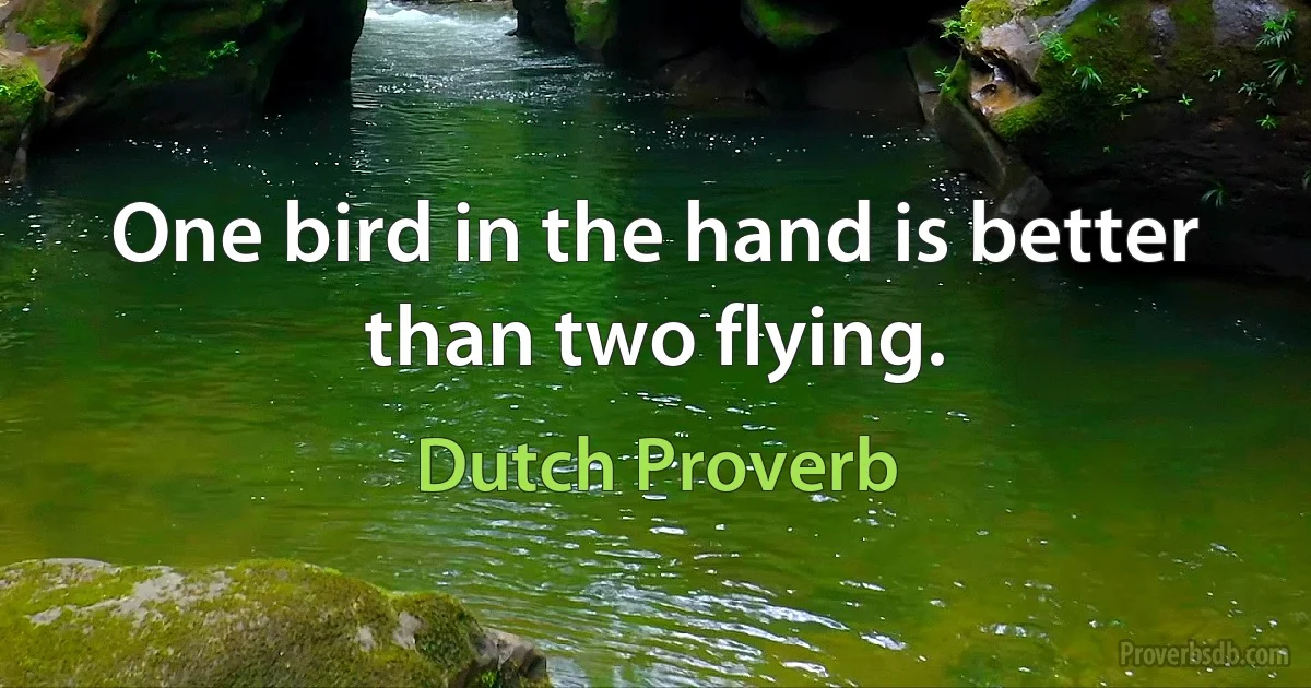 One bird in the hand is better than two flying. (Dutch Proverb)