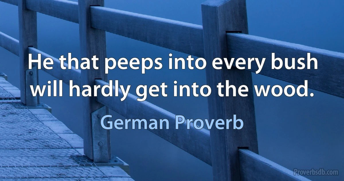 He that peeps into every bush will hardly get into the wood. (German Proverb)