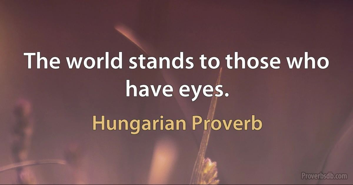 The world stands to those who have eyes. (Hungarian Proverb)