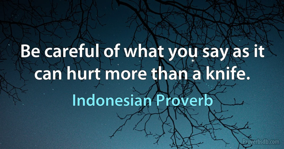 Be careful of what you say as it can hurt more than a knife. (Indonesian Proverb)