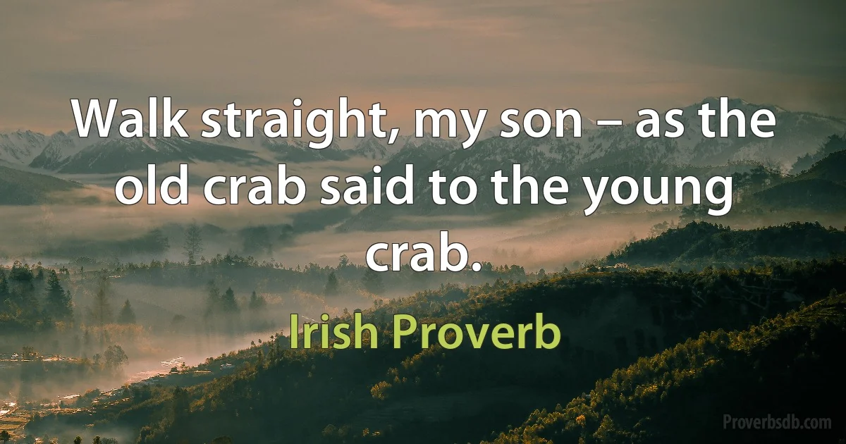 Walk straight, my son – as the old crab said to the young crab. (Irish Proverb)