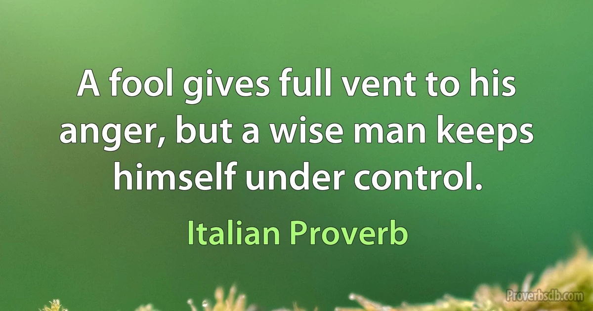 A fool gives full vent to his anger, but a wise man keeps himself under control. (Italian Proverb)