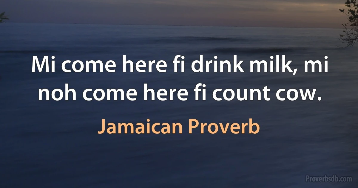 Mi come here fi drink milk, mi noh come here fi count cow. (Jamaican Proverb)