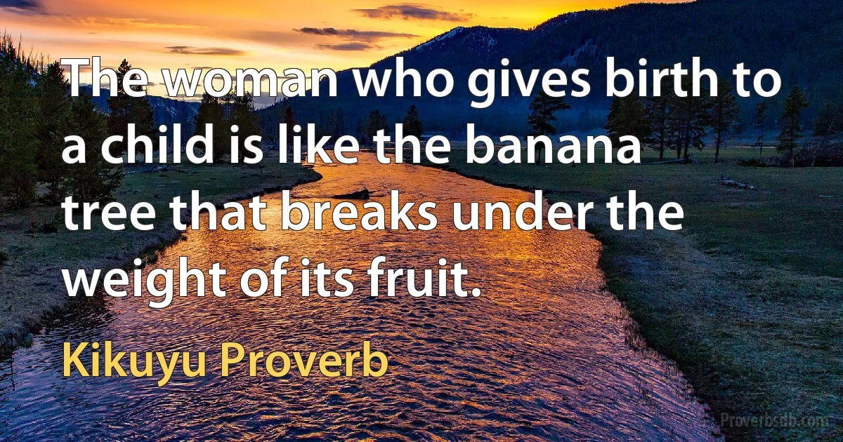 The woman who gives birth to a child is like the banana tree that breaks under the weight of its fruit. (Kikuyu Proverb)