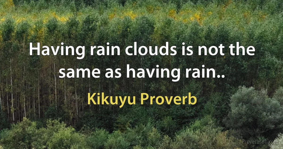 Having rain clouds is not the same as having rain.. (Kikuyu Proverb)