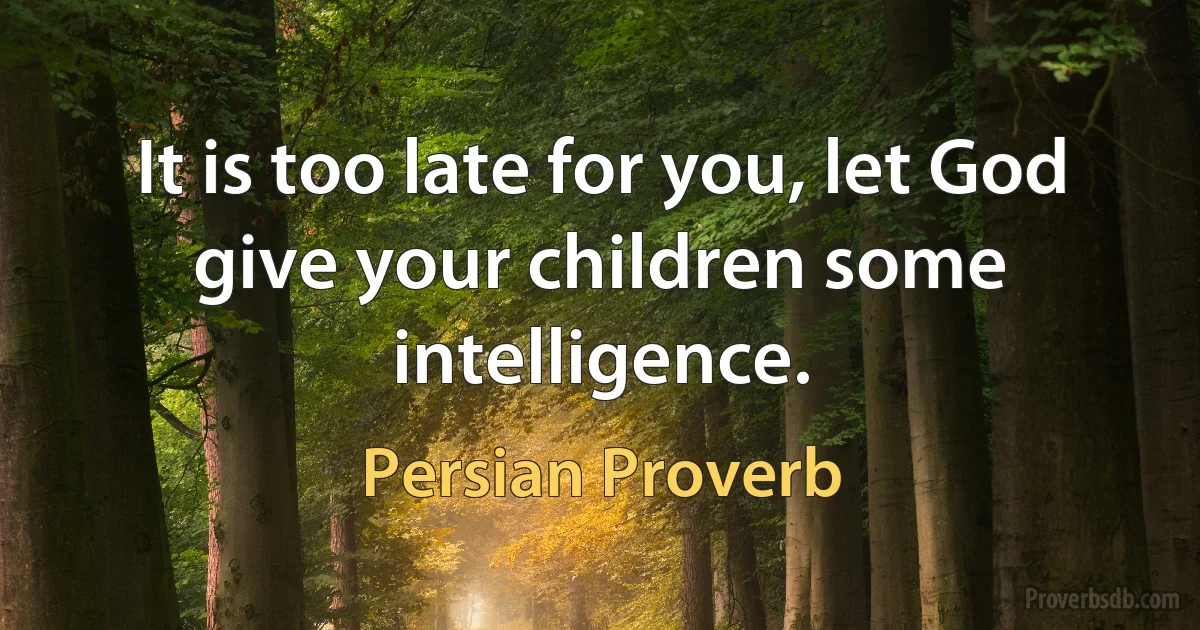 It is too late for you, let God give your children some intelligence. (Persian Proverb)