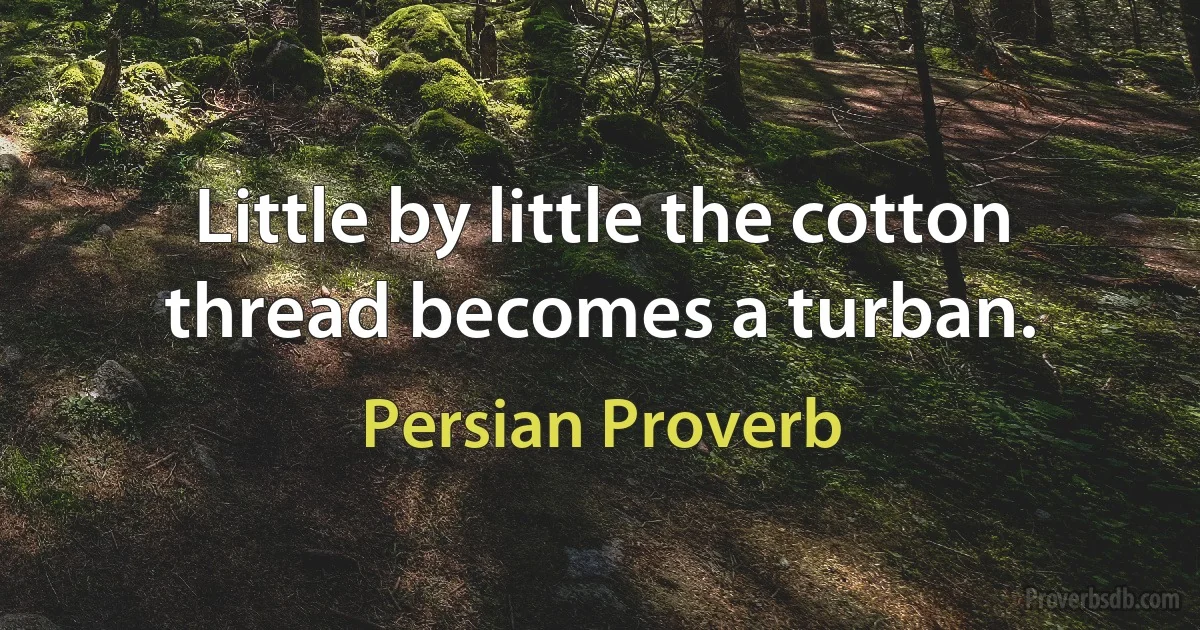 Little by little the cotton thread becomes a turban. (Persian Proverb)