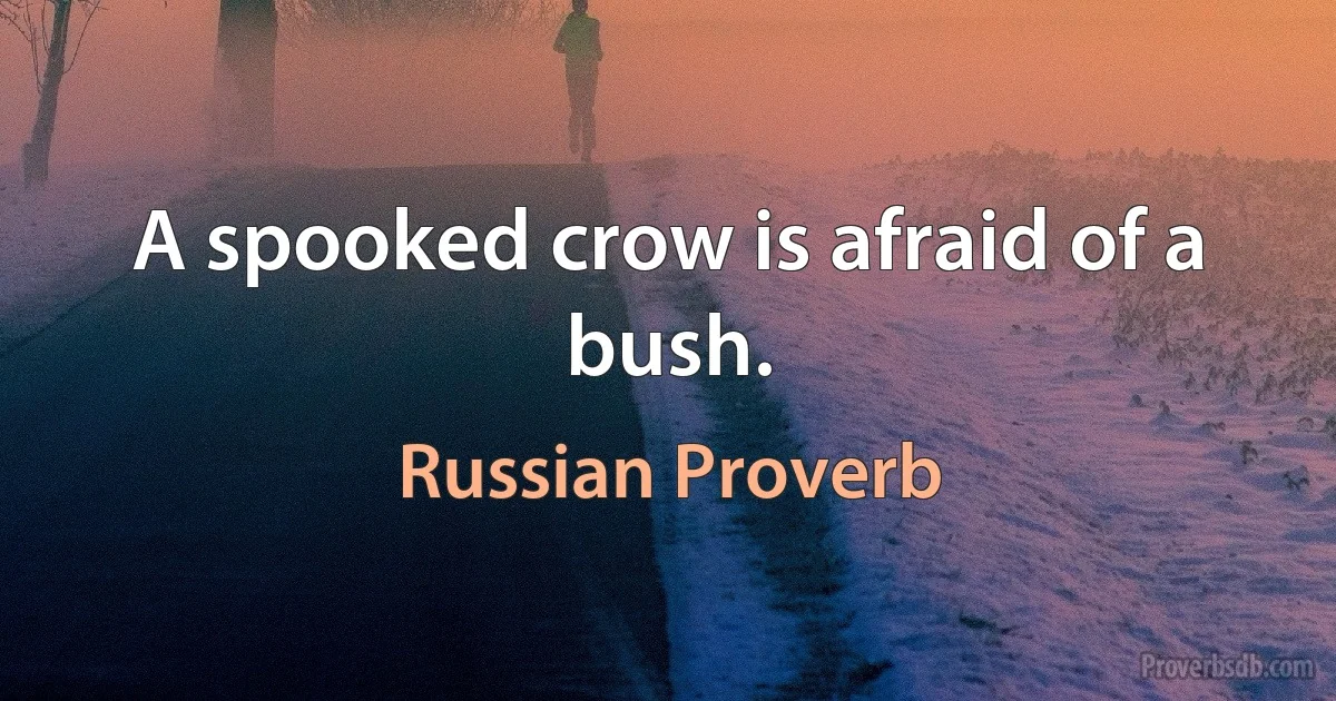 A spooked crow is afraid of a bush. (Russian Proverb)