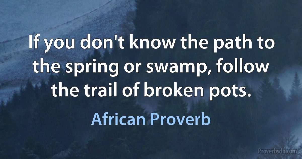 If you don't know the path to the spring or swamp, follow the trail of broken pots. (African Proverb)