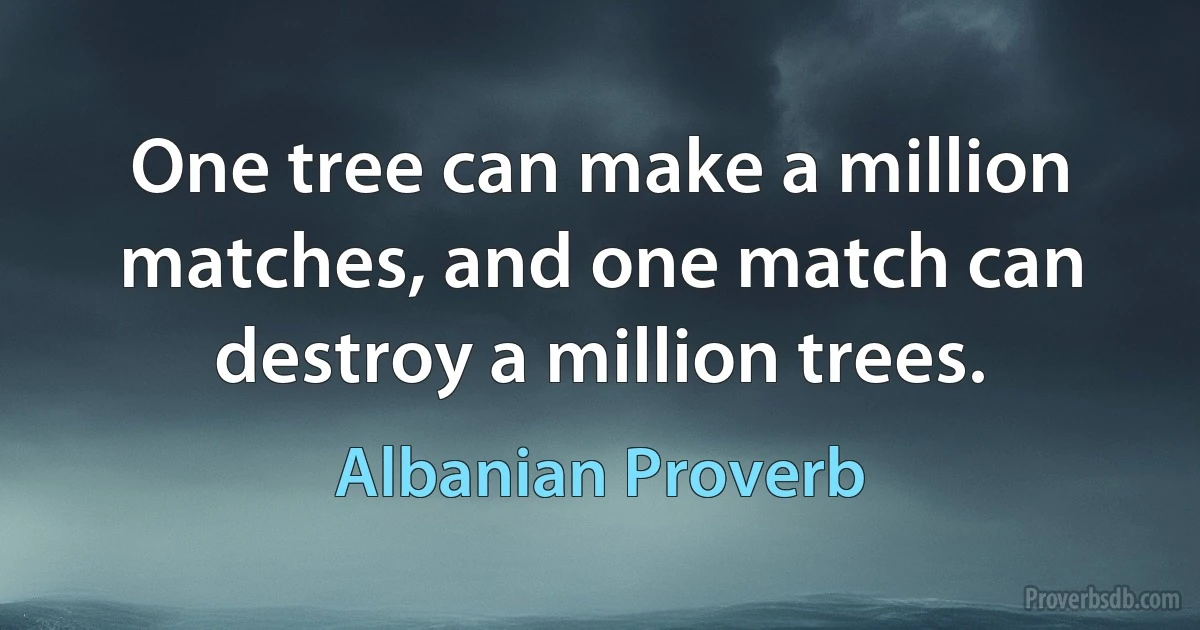 One tree can make a million matches, and one match can destroy a million trees. (Albanian Proverb)