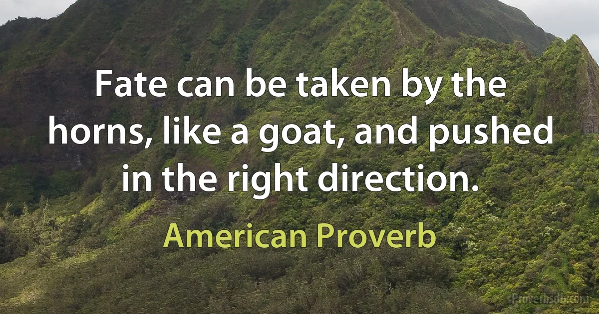 Fate can be taken by the horns, like a goat, and pushed in the right direction. (American Proverb)