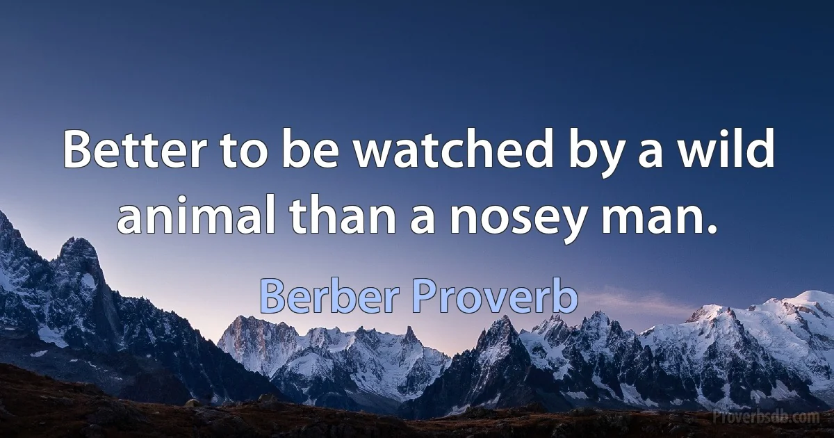 Better to be watched by a wild animal than a nosey man. (Berber Proverb)