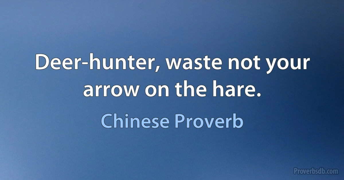 Deer-hunter, waste not your arrow on the hare. (Chinese Proverb)