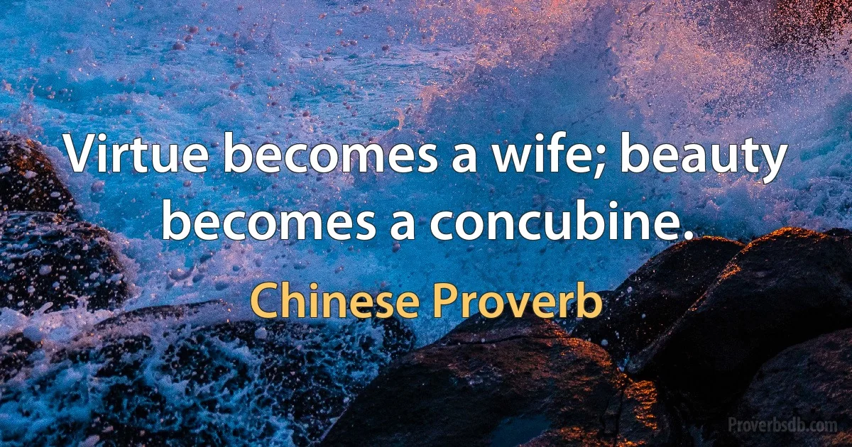 Virtue becomes a wife; beauty becomes a concubine. (Chinese Proverb)