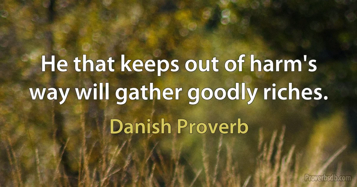 He that keeps out of harm's way will gather goodly riches. (Danish Proverb)