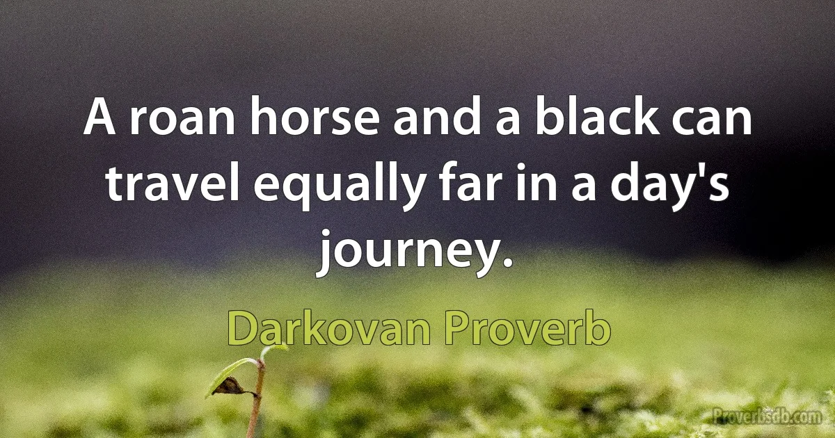 A roan horse and a black can travel equally far in a day's journey. (Darkovan Proverb)