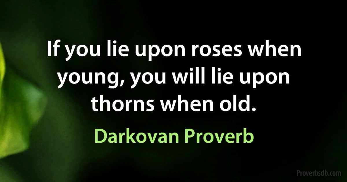 If you lie upon roses when young, you will lie upon thorns when old. (Darkovan Proverb)