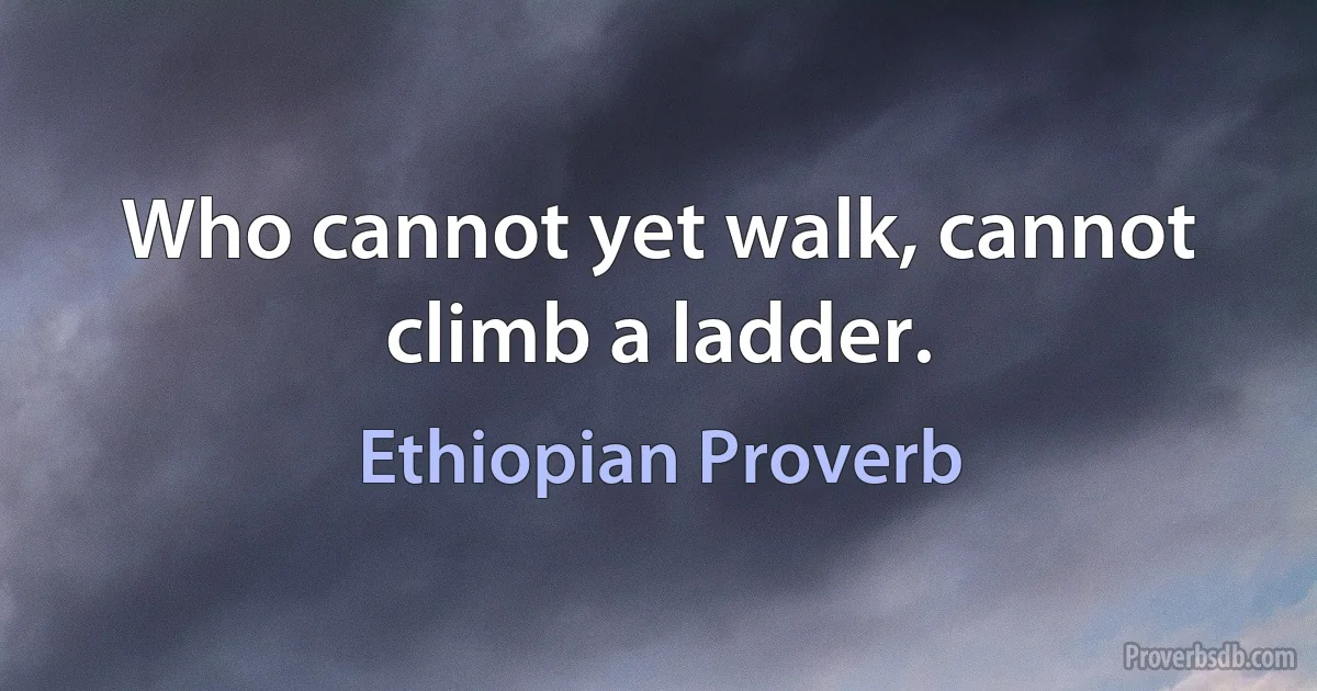 Who cannot yet walk, cannot climb a ladder. (Ethiopian Proverb)