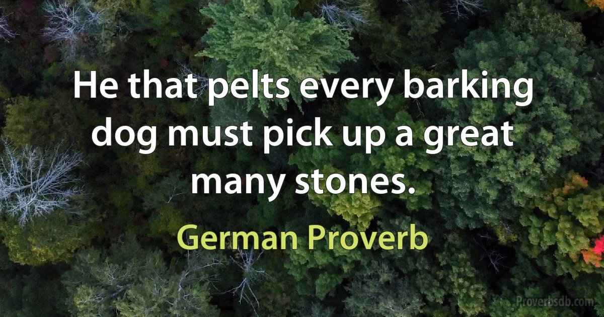 He that pelts every barking dog must pick up a great many stones. (German Proverb)