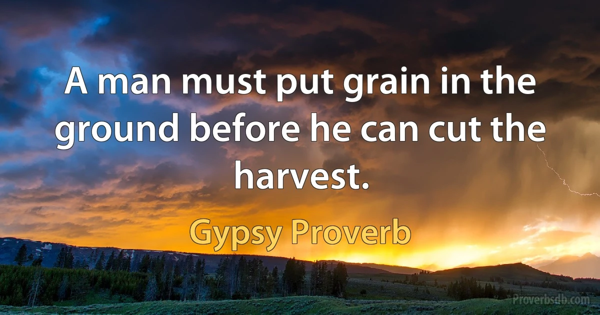 A man must put grain in the ground before he can cut the harvest. (Gypsy Proverb)