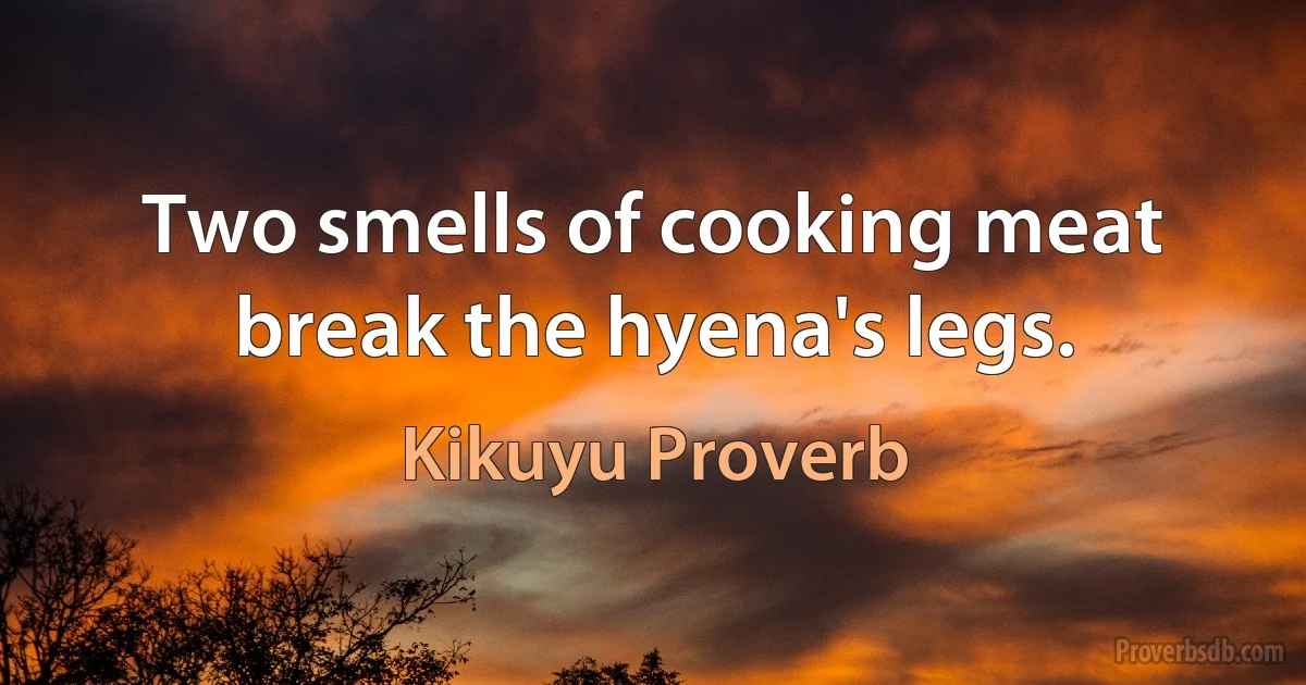 Two smells of cooking meat break the hyena's legs. (Kikuyu Proverb)