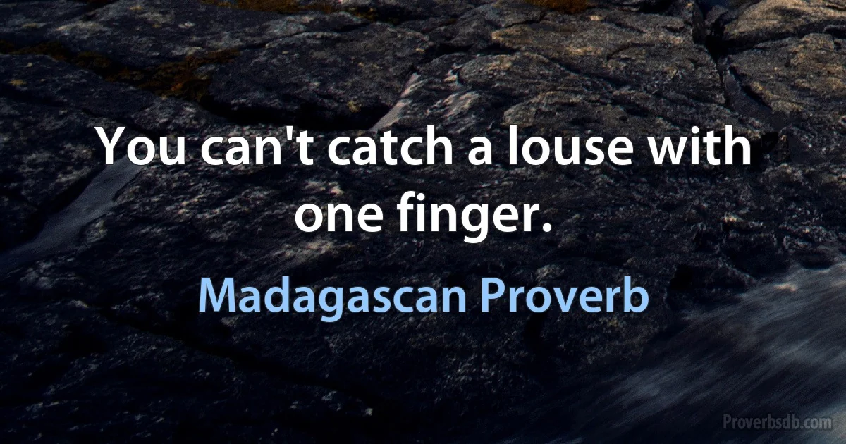 You can't catch a louse with one finger. (Madagascan Proverb)