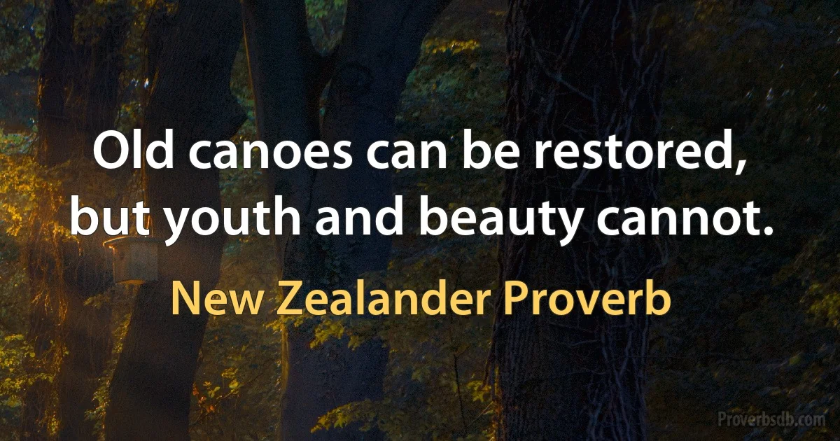 Old canoes can be restored, but youth and beauty cannot. (New Zealander Proverb)