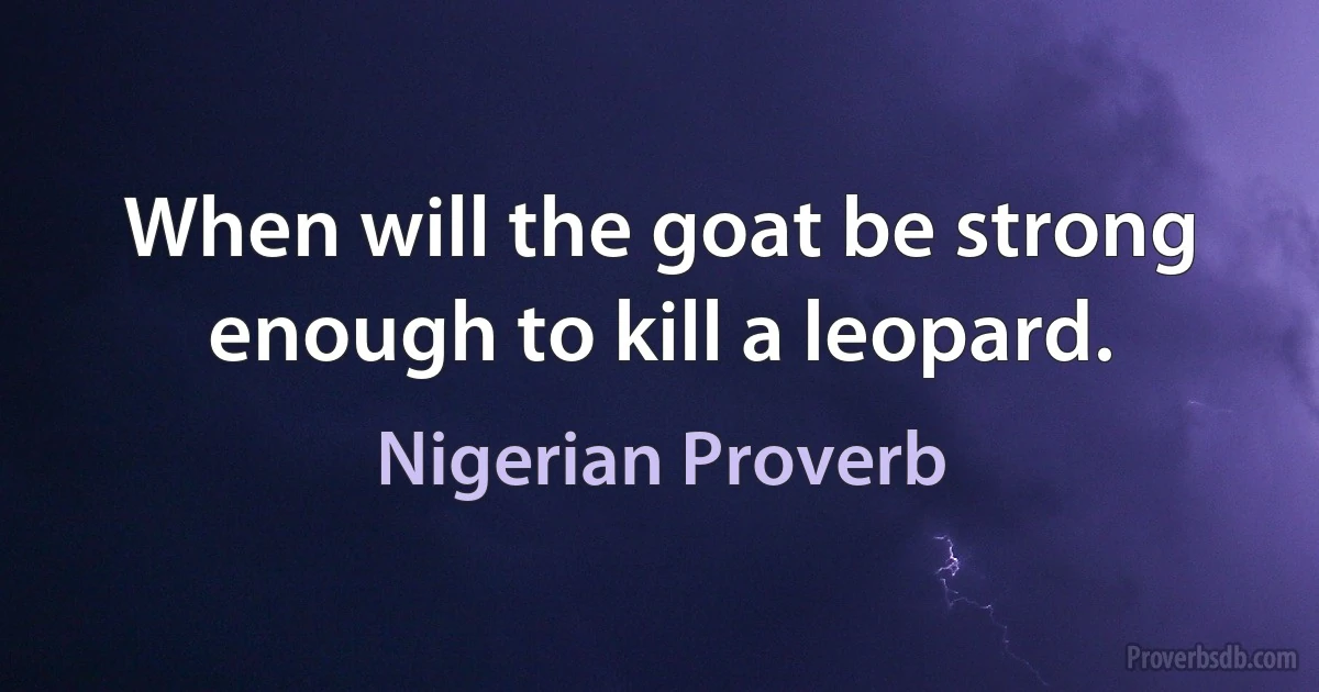 When will the goat be strong enough to kill a leopard. (Nigerian Proverb)