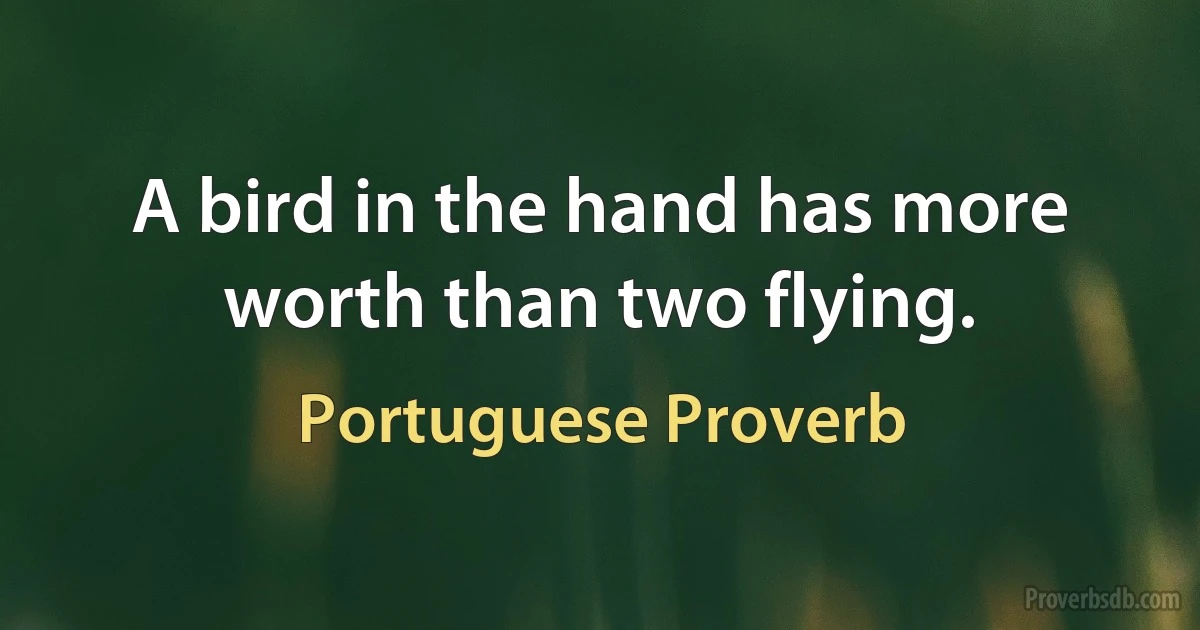 A bird in the hand has more worth than two flying. (Portuguese Proverb)