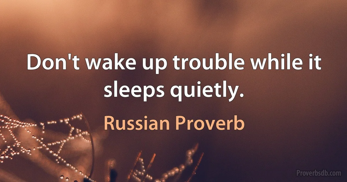 Don't wake up trouble while it sleeps quietly. (Russian Proverb)