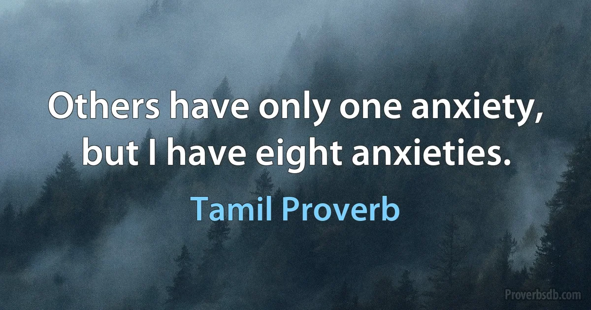 Others have only one anxiety, but I have eight anxieties. (Tamil Proverb)