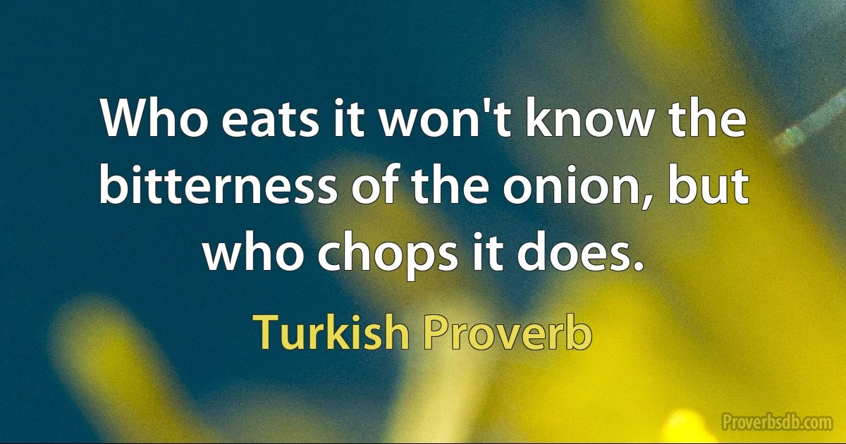 Who eats it won't know the bitterness of the onion, but who chops it does. (Turkish Proverb)