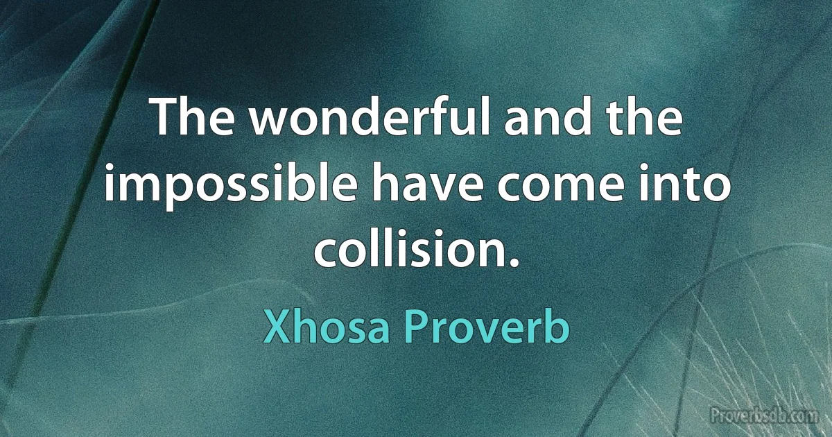 The wonderful and the impossible have come into collision. (Xhosa Proverb)