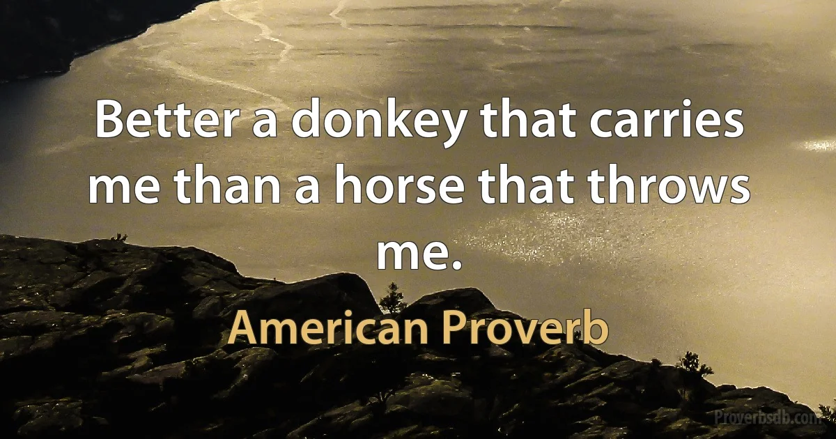 Better a donkey that carries me than a horse that throws me. (American Proverb)