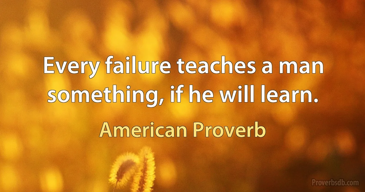 Every failure teaches a man something, if he will learn. (American Proverb)