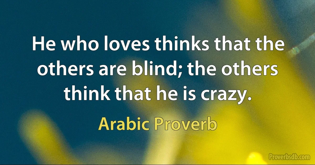 He who loves thinks that the others are blind; the others think that he is crazy. (Arabic Proverb)