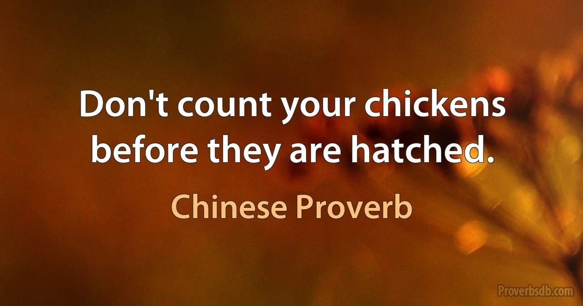 Don't count your chickens before they are hatched. (Chinese Proverb)