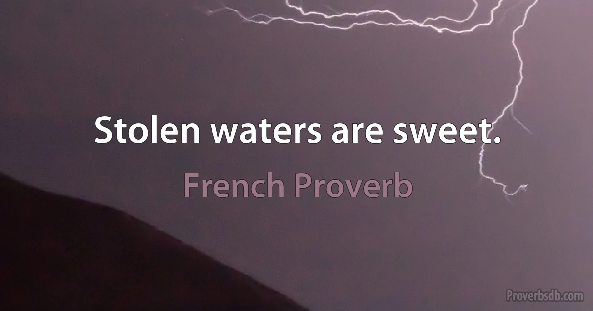 Stolen waters are sweet. (French Proverb)