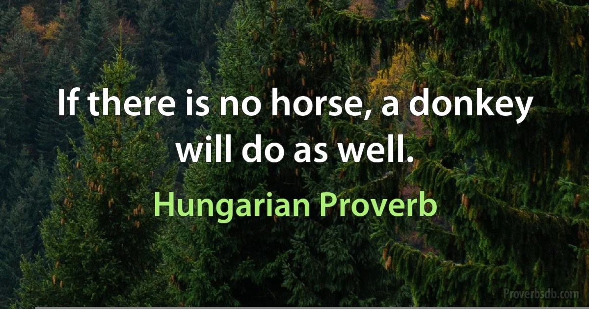 If there is no horse, a donkey will do as well. (Hungarian Proverb)