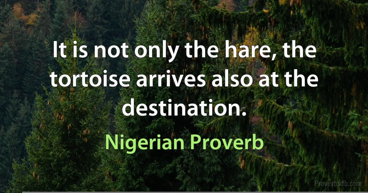 It is not only the hare, the tortoise arrives also at the destination. (Nigerian Proverb)